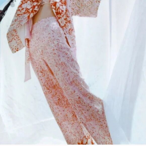 NWT ZARA BARBIE PINK WIDE-LEG PRINTED LINEN BLEND TROUSERS SizeXS - Picture 6 of 13